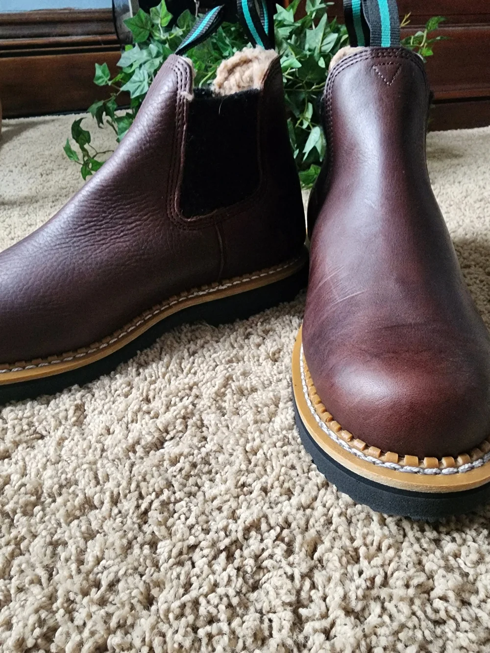 Georgia Boot Brown Romeo Leather Chelsea Boots with Faux Wool Lining